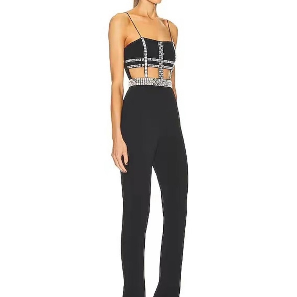 Crystal Embellished Cage Black Jumpsuit
